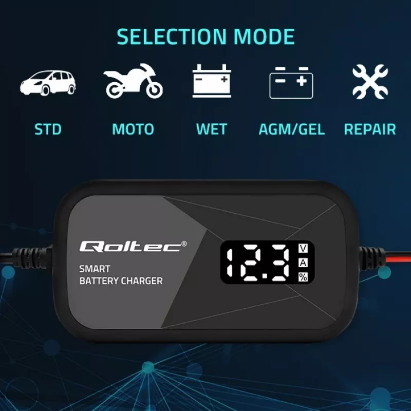 Caricabatterie QOLTEC 52492 12V 2A con controllo a microprocessore e rigenerazione celle