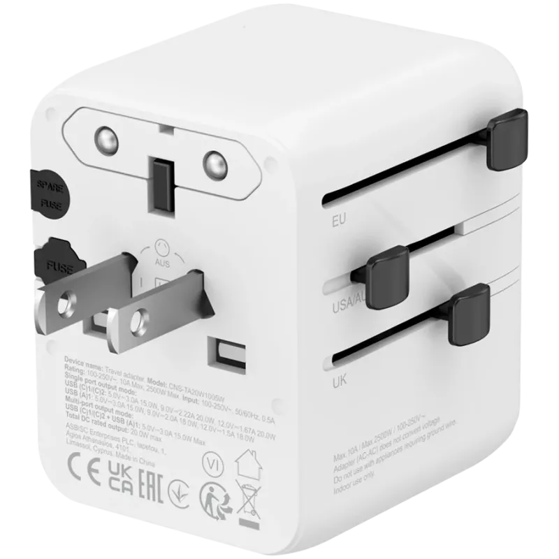 CANYON adattatore da viaggio OnTour 20 EU/UK/US/AUS 20W bianco