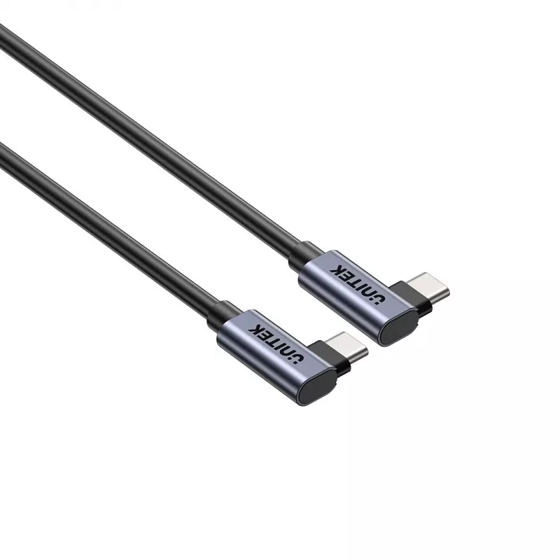Cavo USB-C Unitek C14147ABK01-1M, 1 m, connettori angolari 90°, USB PD 3.0 100W, dati 480 Mbit/s, nero