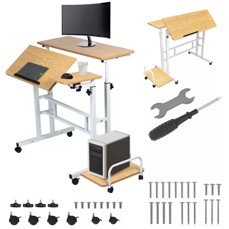 Tavolino mobile per laptop Maclean, bianco, 80x60cm, max 50kg, altezza regolabile 67-115cm, MC-124 W