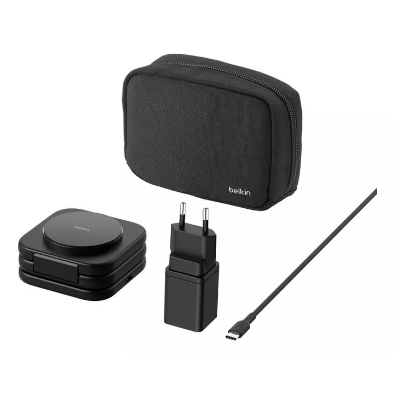 Belkin BoostCharge Pro Qi2 3-in-1 caricabatterie wireless da viaggio magnetico pieghevole, nero, 15 W