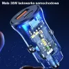 Caricabatterie da auto usams CC164CC01 30W con 1×USB-A e 1×USB-C per ricarica rapida