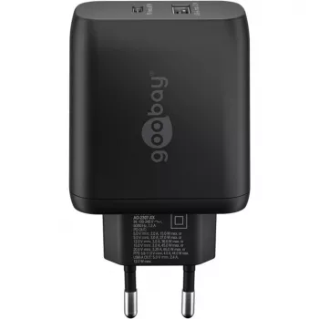 Caricabatterie dual-fast USB-C, PD, GaN, 65 Watt (nero, 1x USB-C, 1x USB-A, Power Delivery)