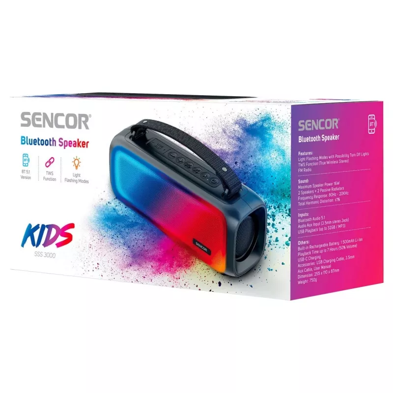 Sencor SSS 3000 KIDS altoparlante Bluetooth, 16 W, radio FM, pannello LED