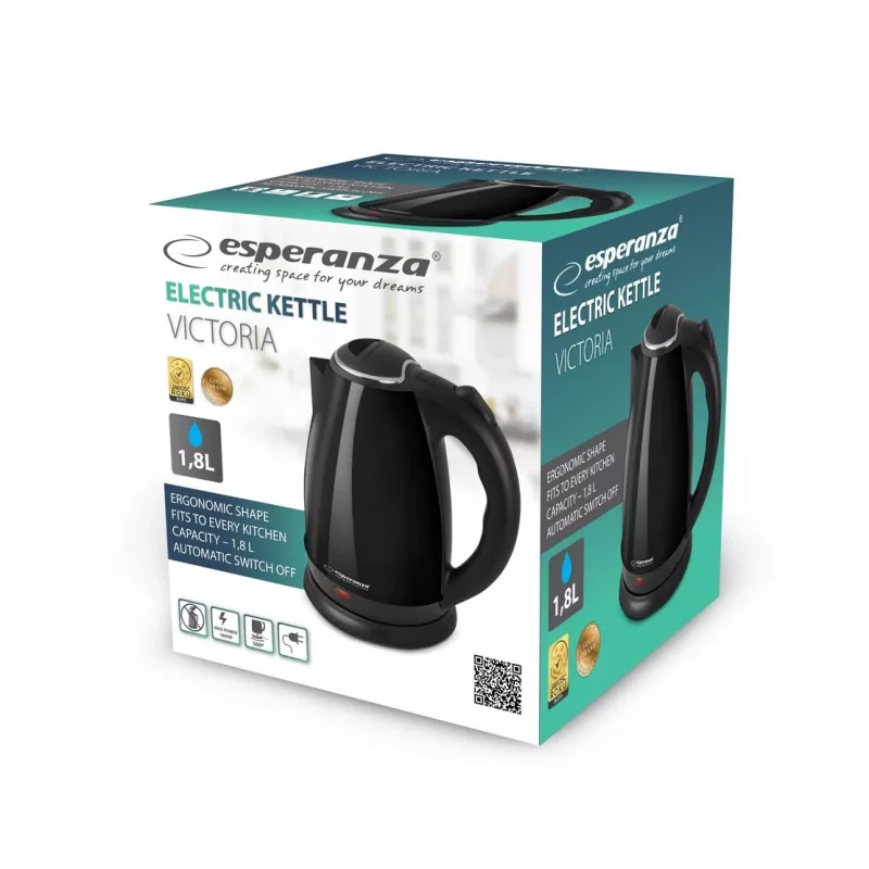 Esperanza EKK113K Victoria bollitore elettrico, 1,8 l, nero