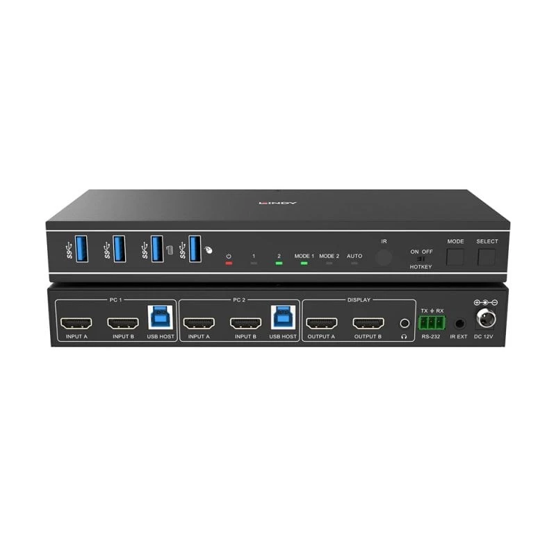 Lindy switch KVM 2 porte Dual Head HDMI 4K60, USB 3.0, 4096 x 2160 pixel, 4K Ultra HD, nero