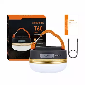 Lampada da campeggio Superfire T60 2,5 W con batteria ricaricabile 1000 mAh