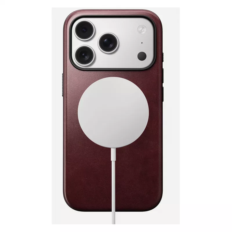 Custodia per smartphone Nomad Modern Leather Case per iPhone 17 Pro, pelle + TPU + PC, per schermo da 16 cm (6,3 pollici), bordeaux