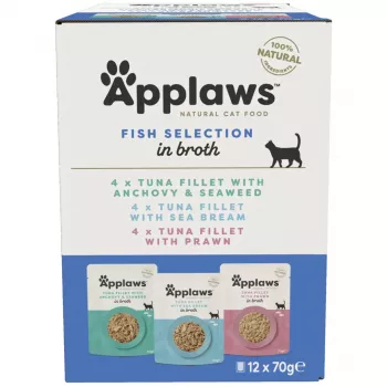 Applaws selezione di pesce multipack in brodo - cibo umido per gatti, 12 x 70 g
