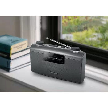 Radio portatile Muse M-058 R — AM/FM, regolazione volume a manopola, a batteria o rete (230V, 50Hz), Nero/Grigio