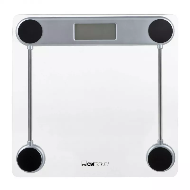 Bilancia pesapersone elettronica CLATRONIC PW 3368 — max 150 kg, precisione 100 g, piattaforma in vetro