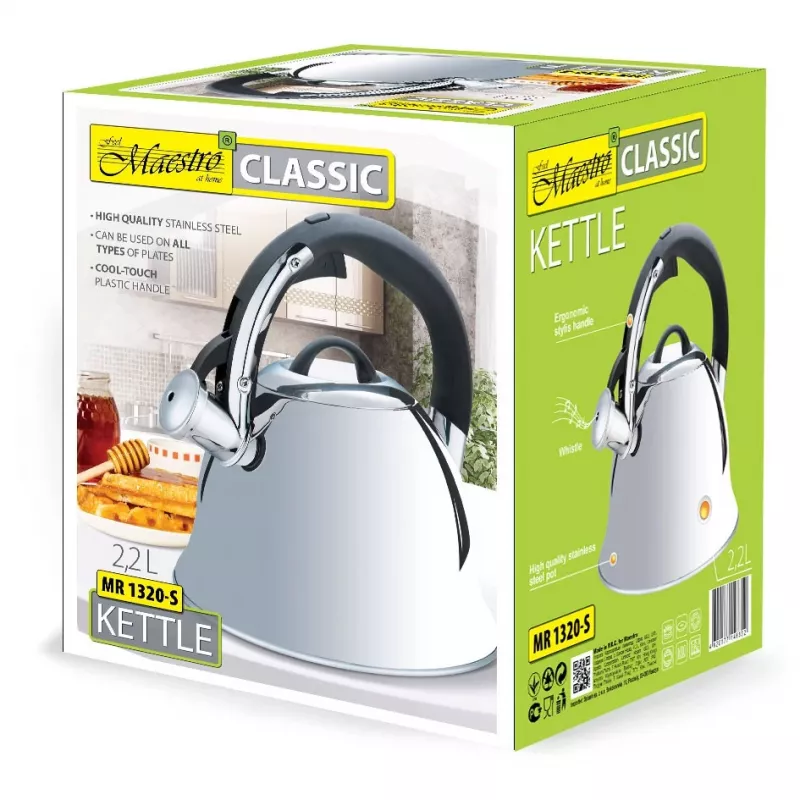Maestro MR-1320-S bollitore con fischietto per fornello, 2,2 l, acciaio inox