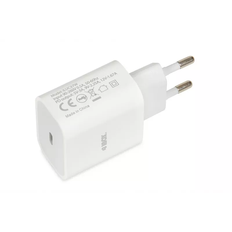 Caricabatterie rapido da interno USB Type-C IBOX C-37, 20W, USB‑C PD 3.0, uscita 3 A, bianco