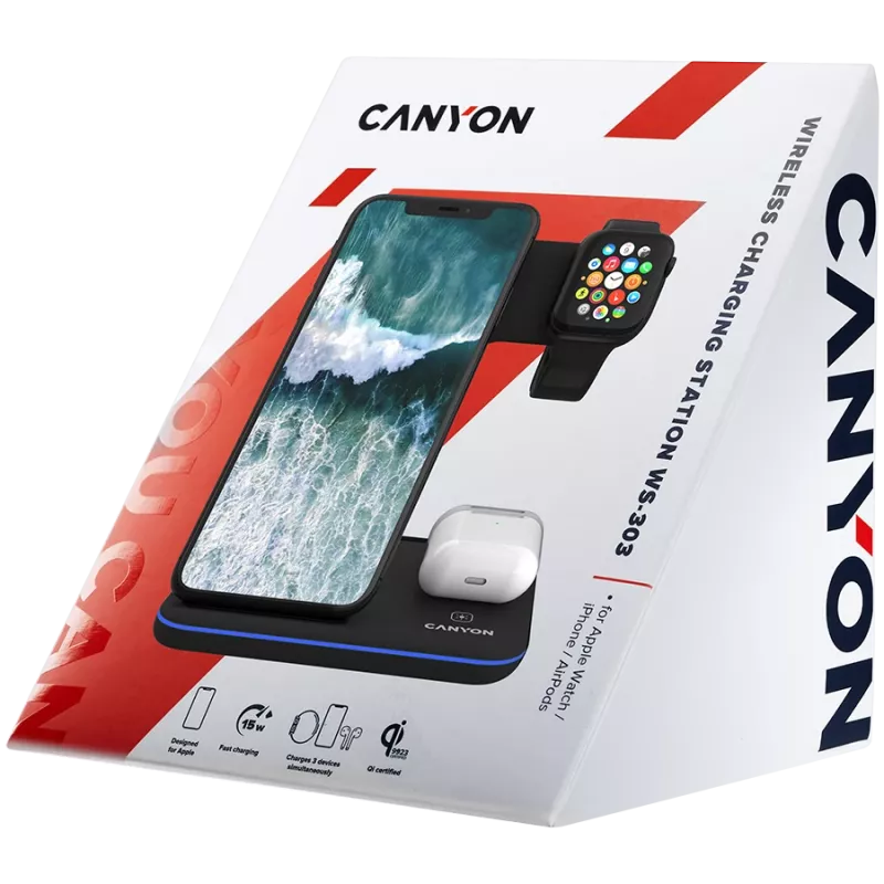 Canyon Caricatore wireless Dock 3in1 QI per Apple 15W nero retail