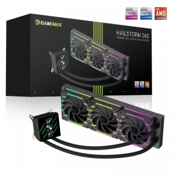 Gamemax | Dissipatore a liquido per CPU | HAILSTORM 360 LCD | nero