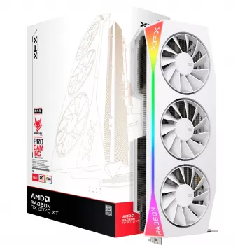 Scheda grafica XFX Radeon RX 9070 XT — 16 GB GDDR6, 256-bit, PCIe x16, 3 ventole, bianco, 360 mm