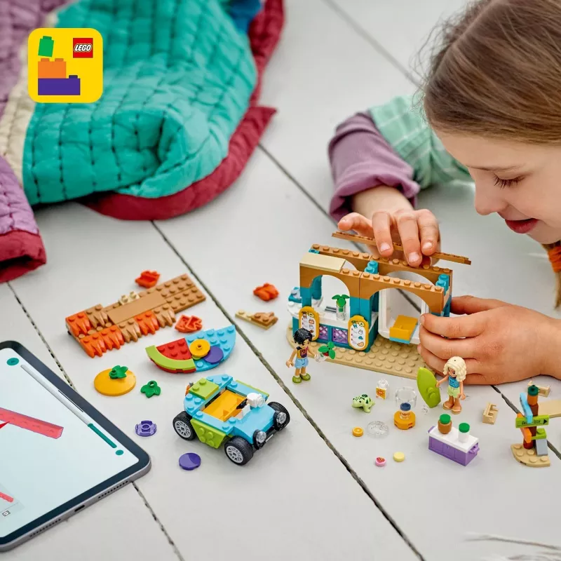 LEGO Friends Chiosco frullati sulla spiaggia set di gioco per bambini con cibo giocattolo idea regalo per ragazze e ragazzi dai 6 anni con 2 mini bambole una figura di tartaruga e una