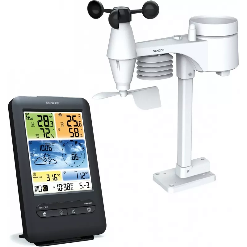 Sencor SWS 9898 Stazione meteorologica Wi-Fi professionale con sensore 5-in-1, nera