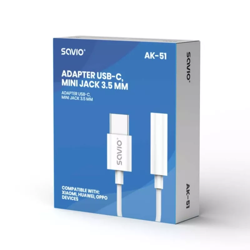 Adattatore audio USB Type 3.1 C (M) – Jack 3.5mm (F) bianco SAVIO AK-51