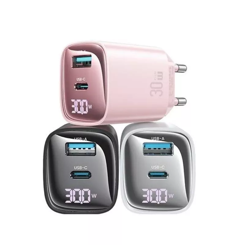 Caricabatterie usams CC229 30W GaN USB-C e USB LED caricabatterie da viaggio compatto