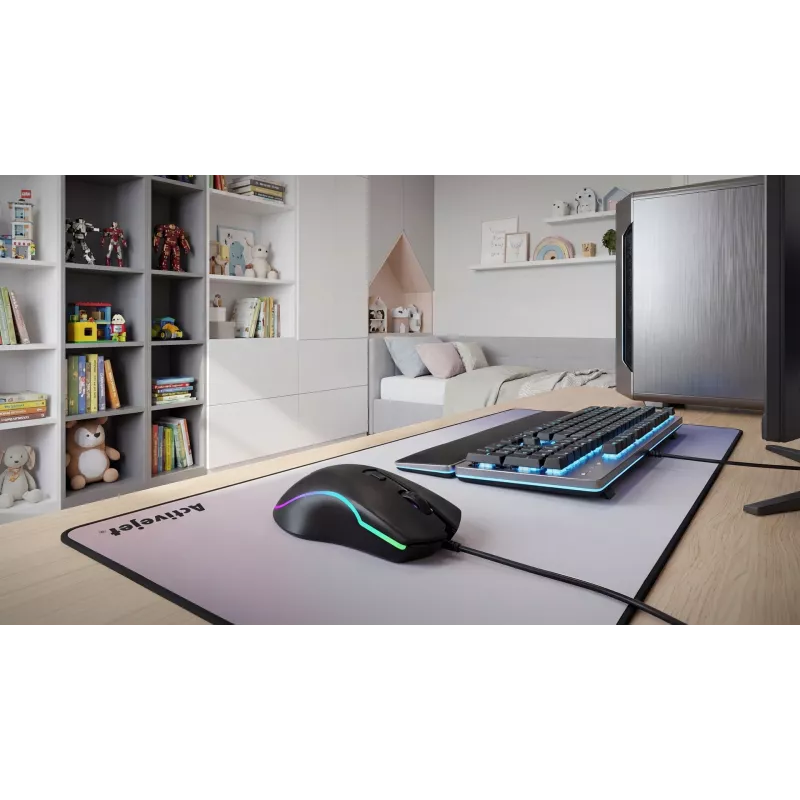 Mouse da gaming cablato riscaldato ActiveJet AMY-W390 — ambidestro, ottico 2000 DPI, USB Type-A, 4 tasti, nero