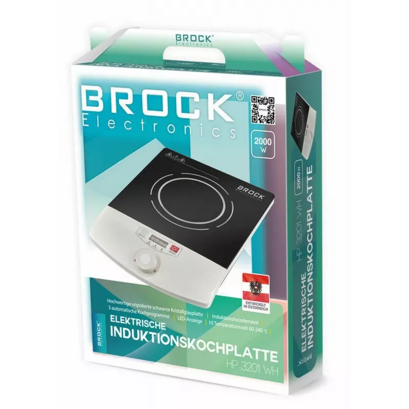Brock HP 3201 WH piano cottura a induzione a una zona, 60-240 °C, nero/bianco