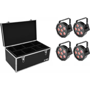 Set fari LED EUROLITE SLS-6 TCL 4x con valigia TDV-1, kit da 4 pezzi, washlight RGBW