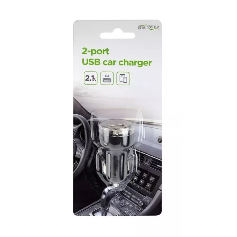 Caricabatterie da auto Gembird EG-U2C2A-CAR-02, ingresso 12–24V, uscita 5V/2,1A, 2× USB 2.0, nero