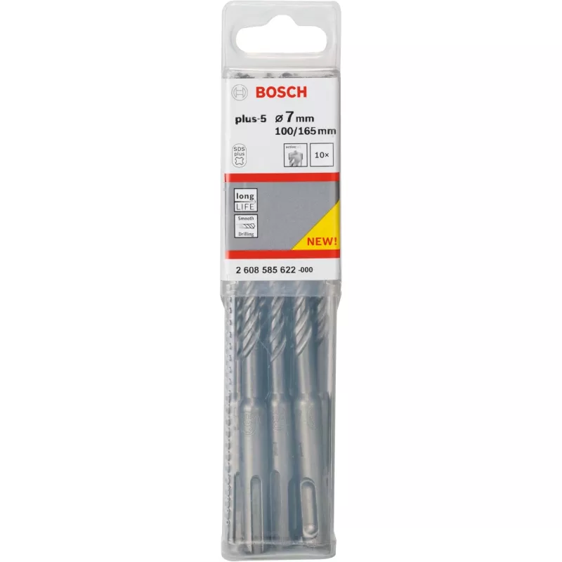 Bosch 2608585622 SDS-plus-5 punte per martello, Ø 7 mm, lunghezza utile 100 mm, 10 pz.