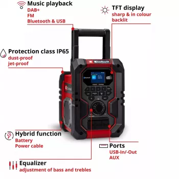 Radio portatile EINHELL TE-CR 18 Li DAB+ FM Bluetooth USB, a batteria (compatibile TE-CR 18 Li)