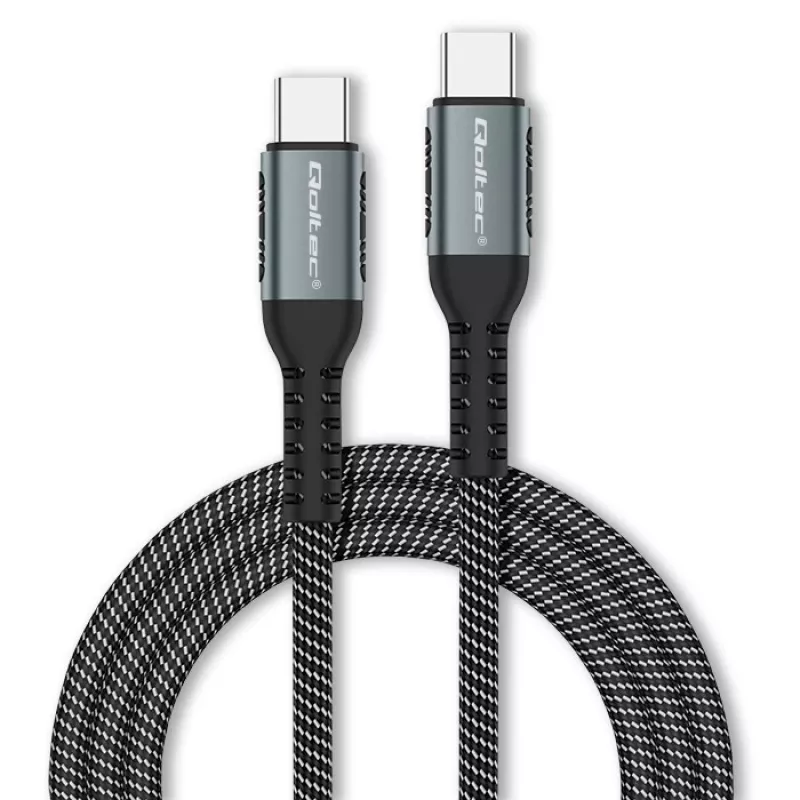 Qoltec 52358 cavo da USB-C a USB-C, USB 2.0, 480 Mbps, 100 W PD, QC 3.0, treccia in nylon, 1,5 m, nero