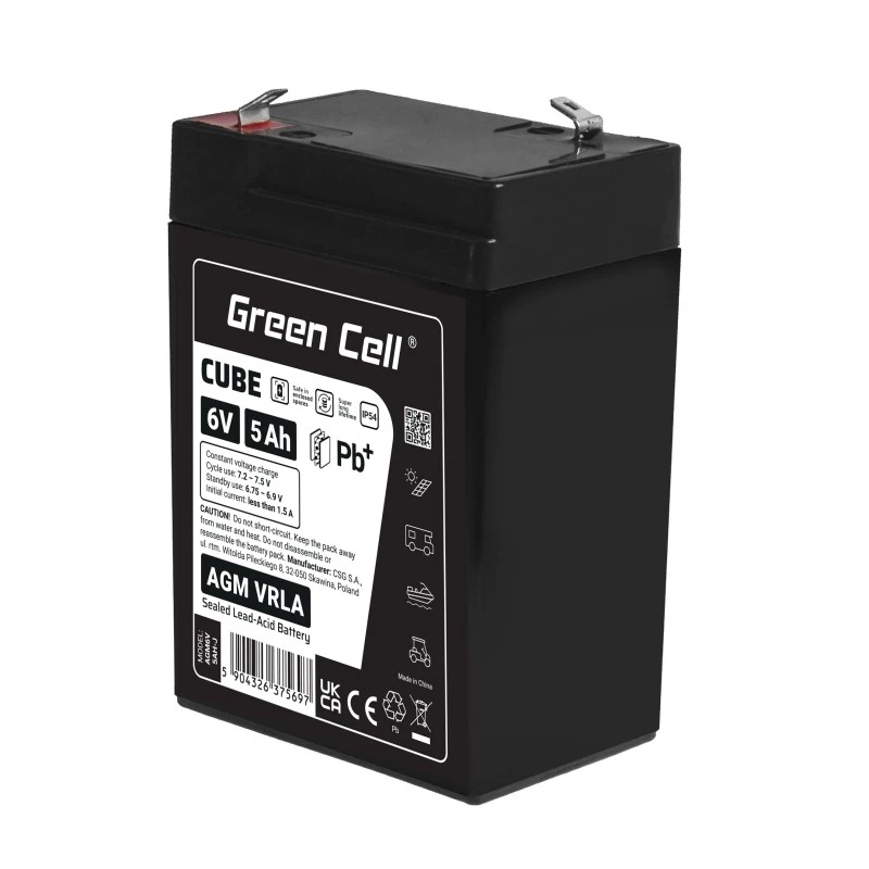 Batteria per UPS al piombo-acido sigillata Green Cell AGM6V5AH-J 6 V 5 Ah