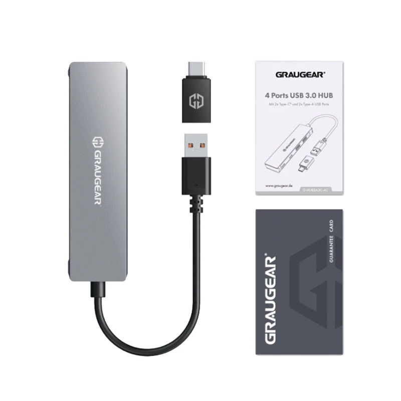 GRAUGEAR G-HUB2A2C-AC hub interfaccia USB 3.2 Gen 1 (3.1 Gen 1) Type-A + Type-C 5000 Mbit/s argento