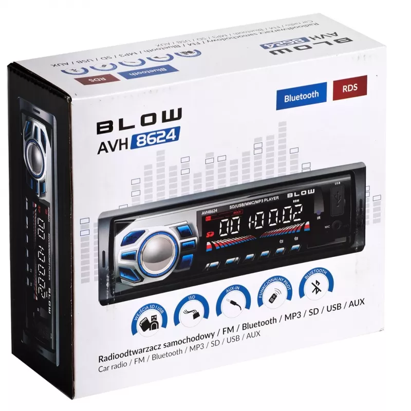 BLOW AVH-8624 autoradio, 1 DIN, FM RDS, Bluetooth, USB, SD/MMC, AUX, MP3, display LCD, telecomando, nero
