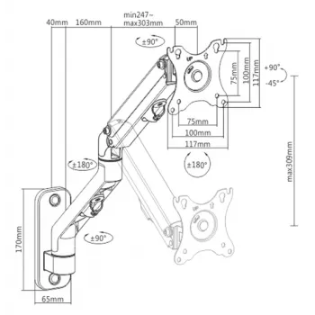 Supporto a parete per monitor Gembird MA-WA1-02, a un braccio, per monitor da 17