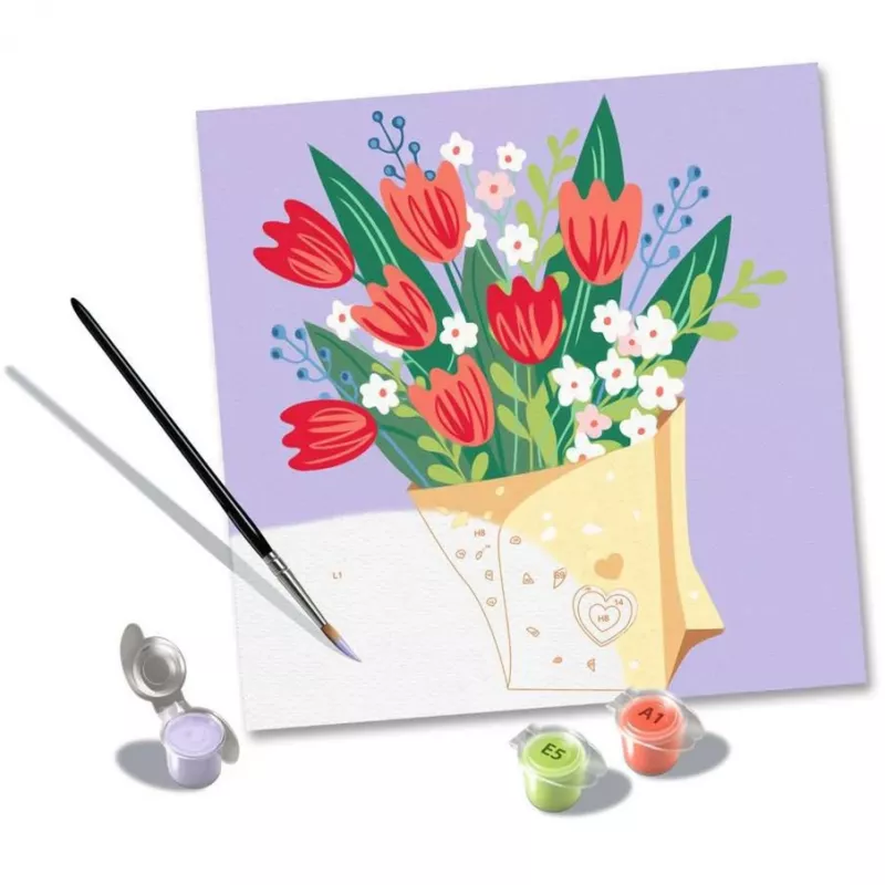 Set colora per numeri Ravensburger CreArt - Quadro bouquet di tulipani, Modello 25518