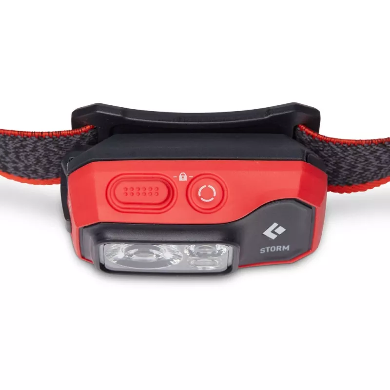 Lampada frontale Diamond Storm 450 nera con fascia frontale nera e rossa