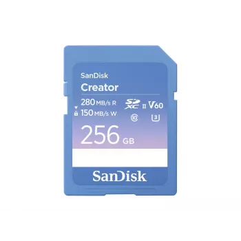 Scheda di memoria SD SanDisk Creator UHS-II 256 GB con alte velocità di trasferimento fino a 280 MB/s