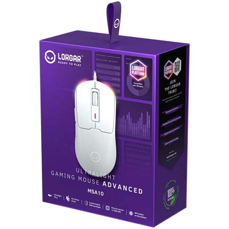 LORGAR MSA10, mouse gaming Ultralight Wired Advanced, bianco