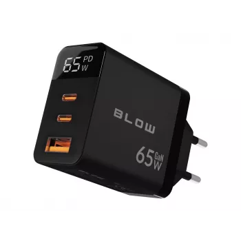 Caricabatterie da parete LCD presa USB + USB-Cx2 PD 65W GAN nero wattmetro