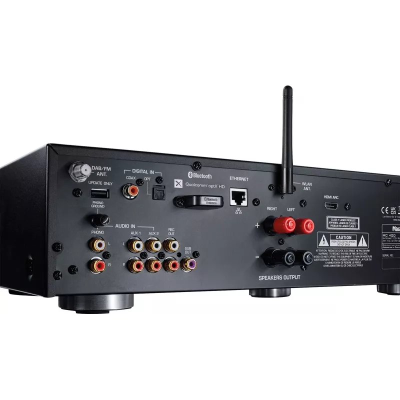 Sintoamplificatore stereo Magnat MC 400 — 2.0 canali, 40 W per canale, lettore CD, Wi-Fi, Bluetooth, DAB/FM, Ethernet (nero)