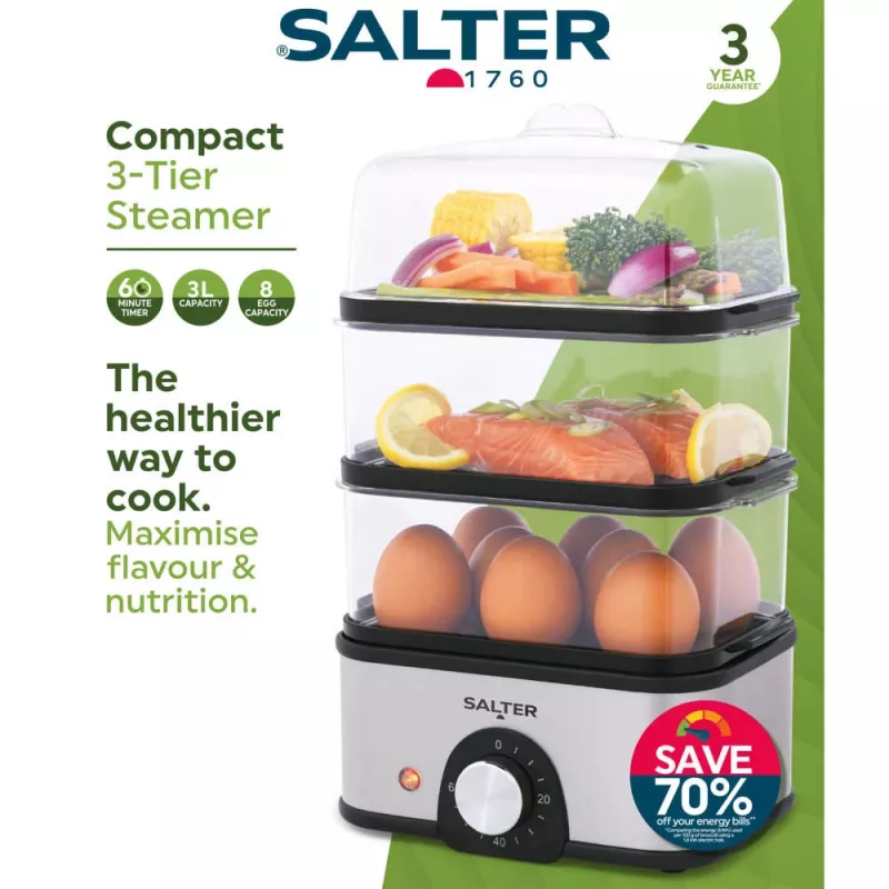 Salter EK5885VDE Cuocivapore compatto a 3 livelli