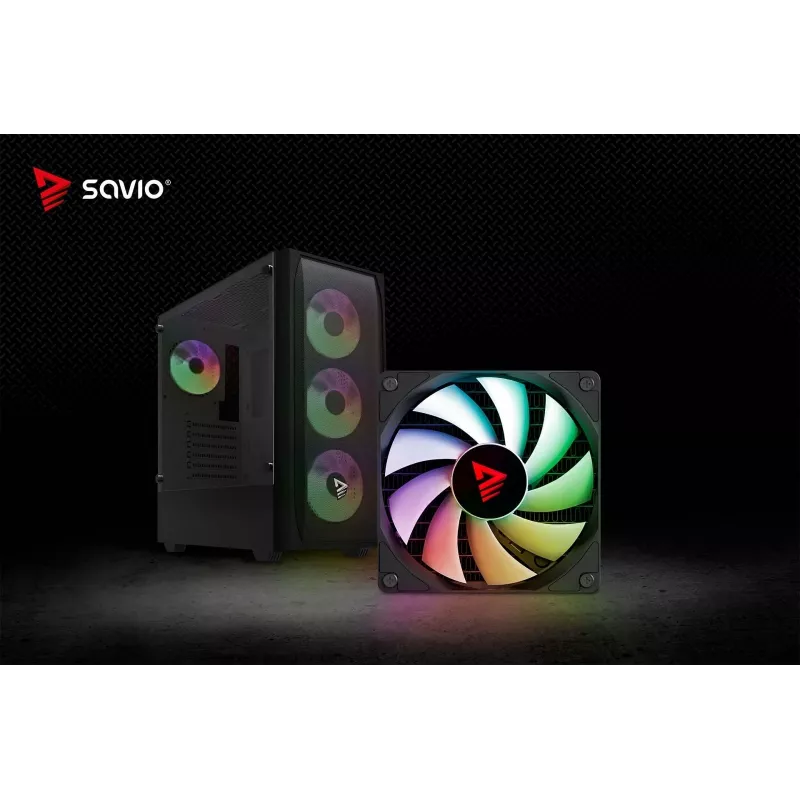 Case PC SAVIO Noctis Flow RGB — Cube, ATX/Mini-ITX, 3x ventole frontali da 120 mm, pannello laterale in vetro temperato, GPU max 35 cm