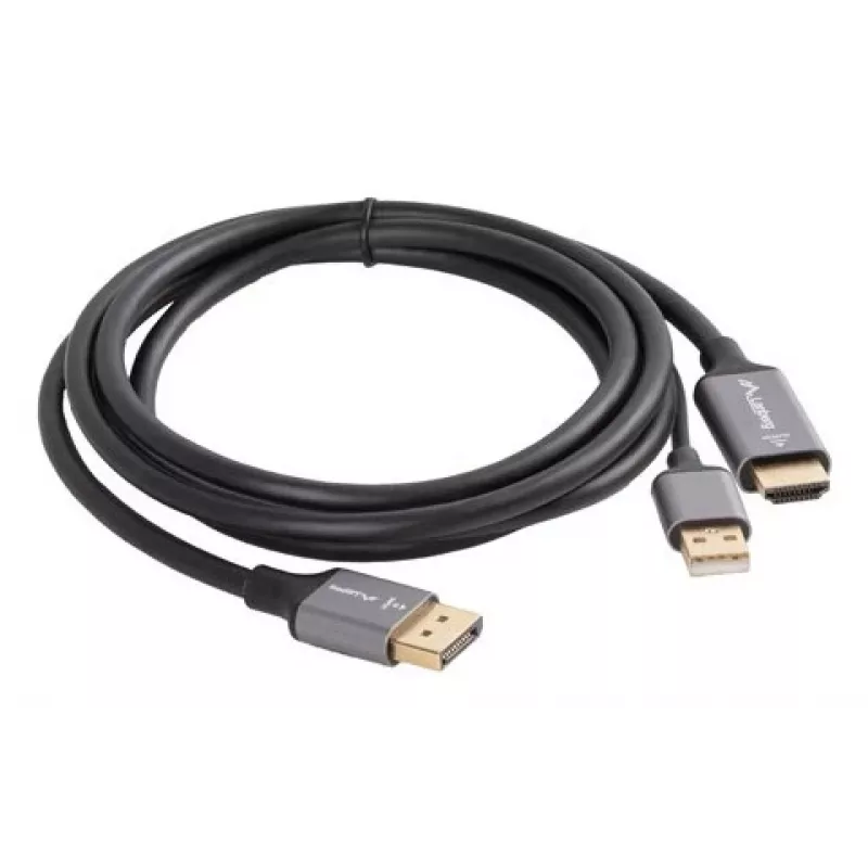 Lanberg CA-HDDP-20CU-0018-BK adattatore cavo video 1,8 m DisplayPort HDMI + USB nero, argento