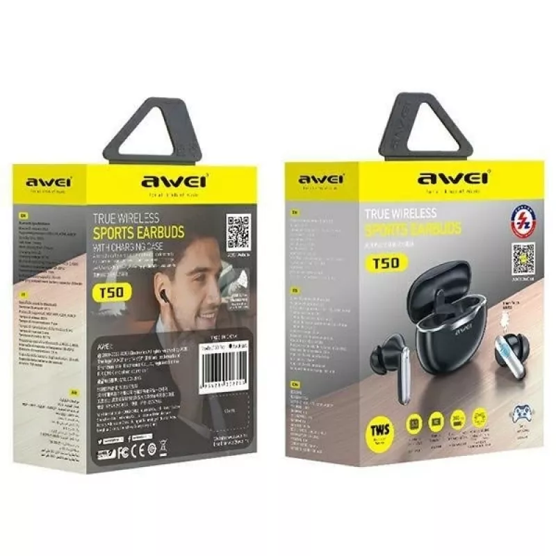 Awei cuffie Bluetooth 5.3 T50 TWS custodia di ricarica /nero