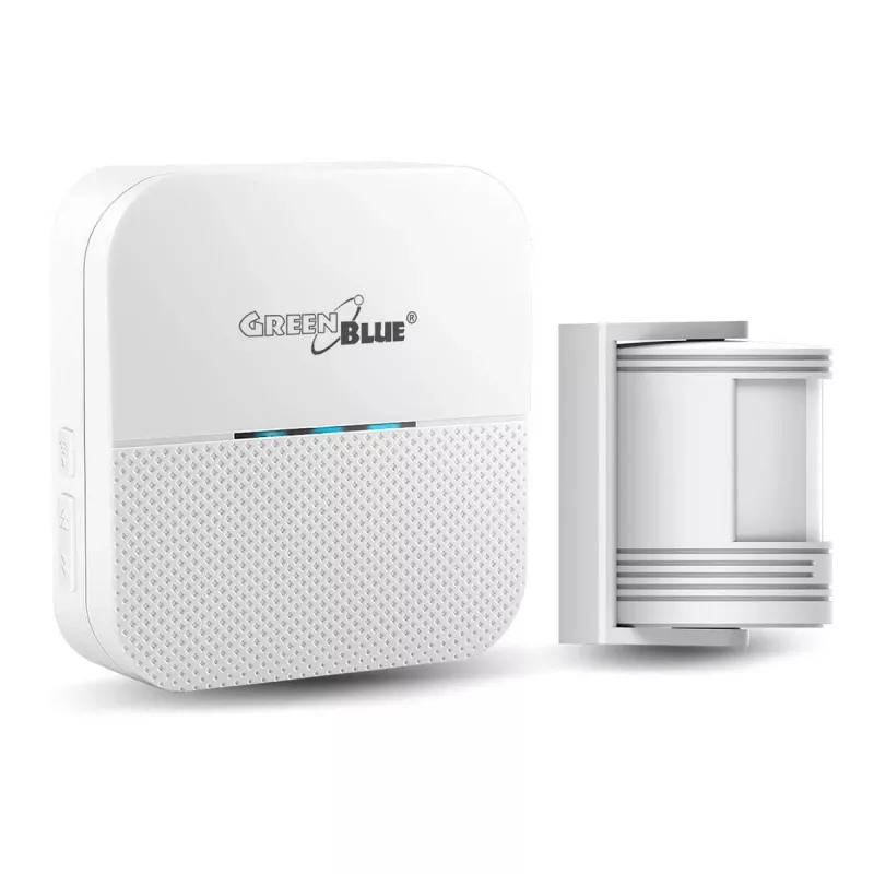 Sirena d'ingresso wireless GreenBlue GB212, rilevatore di movimento, 52 melodie, 230 V, max 8 sensori
