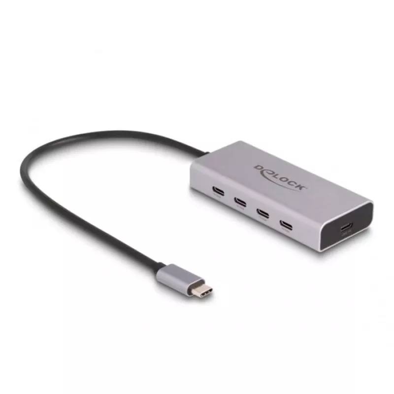 Hub USB DELOCK 10 Gbps Type-C 4 porte PD 85W cavo 30 cm
