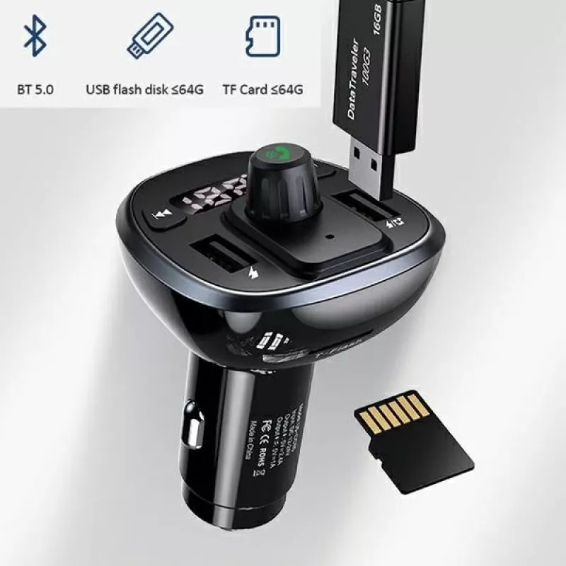 USAMS US-CC115 C21 Trasmettitore FM per auto con caricabatterie USB doppio, Bluetooth 5.0, 3,4 A, nero