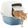 Lettiera per gatti con cupola Rotho Bailey 560×400×390 mm, blu/bianca, filtro carbone, maniglia, sportello