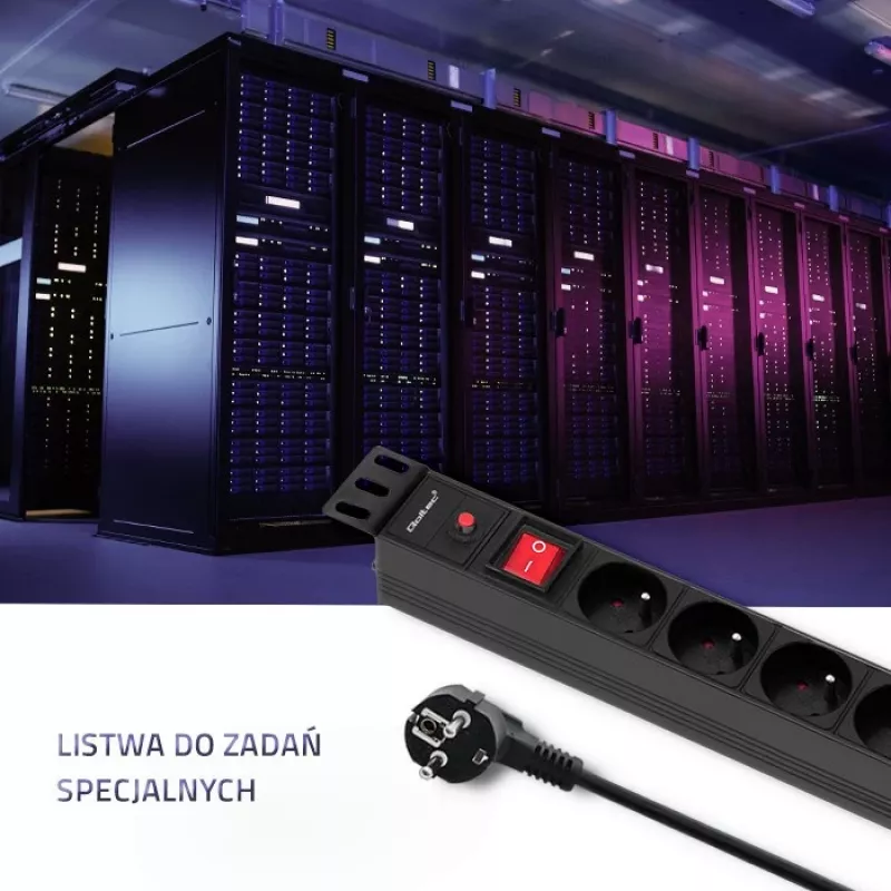 Qoltec 53996 ciabatta per RACK 19 | 1U | 16A | PDU | 8xFRANCESE | 2m